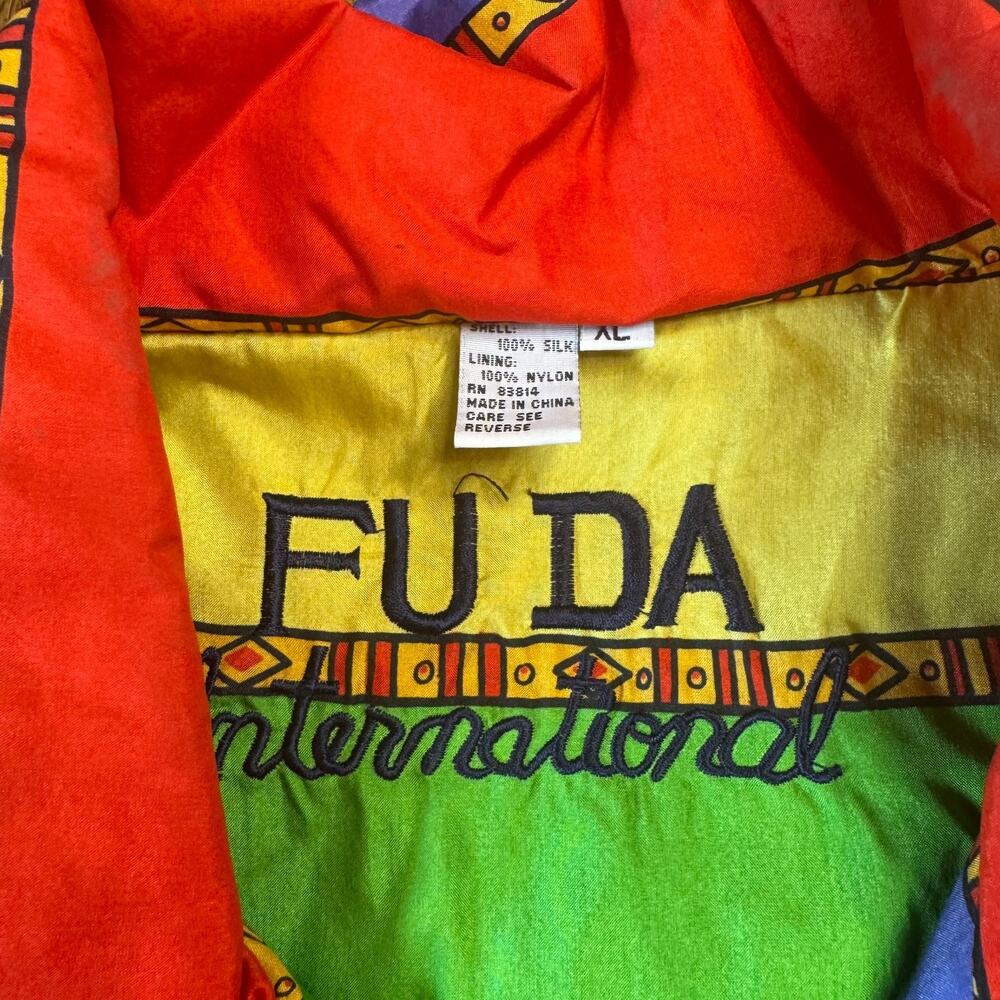 Vintage FU DA International Jacket Sz XL Multicolor 100% Silk Puffer Bomber - Picture 2 of 6